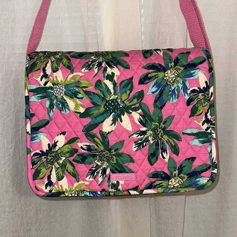 Vera Bradley LightenUp Tropical Paradise Pink Green Beige Messenger Shoulder Bag